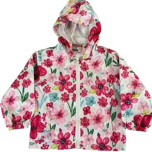 Girls Floral Rain Jacket Hooded Lightweight Windbreaker Pink Flower Coat JOMAKE